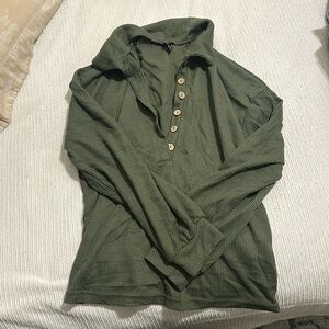 Green Half Button Long Sleeve